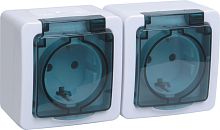 Розетка с заземлением накладная IEK Гермес Plus РСб22-3-ГПБд 2-м. крышка шторки IP54 дымчатый картинка